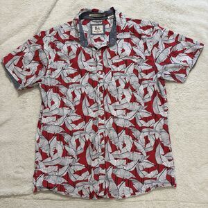 RJC Hawaiian Shirt Mens Size Large Red Leaves Native All Over Print Casual